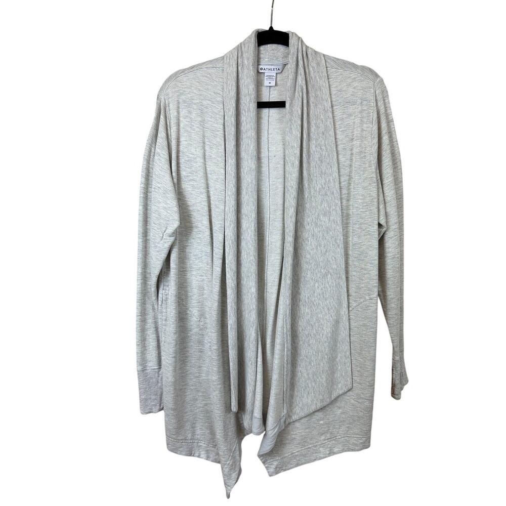 Athleta Gray Long Sleeve Rolled Collar Pocket Cardigan Made in Vietnam Size M
